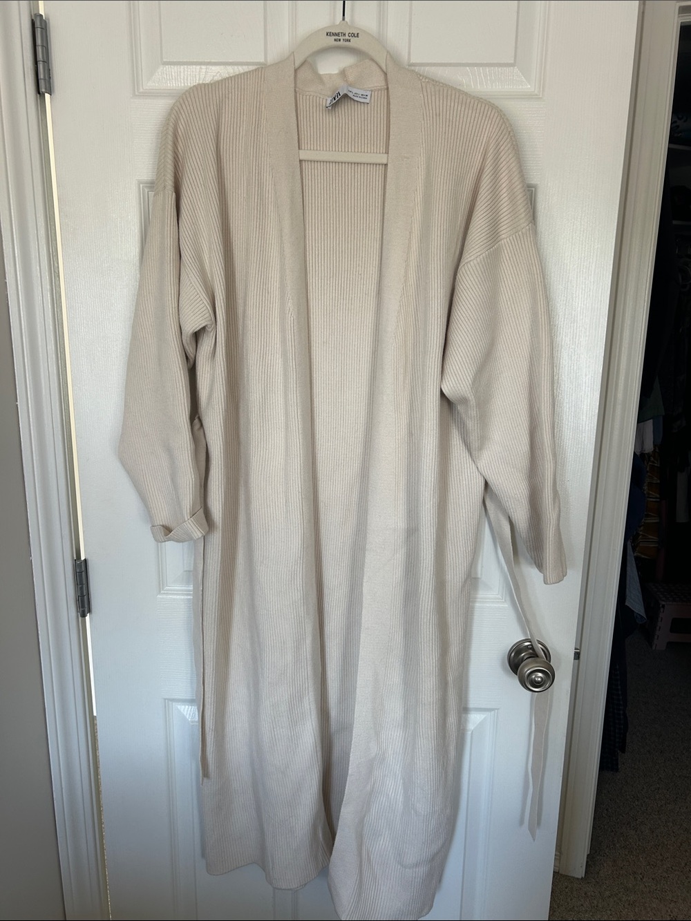 Zara Light Beige Long Ribbed Open Cardigan